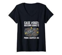 Mujer El Caso de Las Donuts desaparecidas Prime Suspect Me Funny Food Camiseta Cuello V