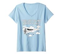 Mujer El cielo es mi lugar feliz, piloto de aviación divertido Camiseta Cuello V
