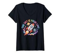 Mujer El Cielo es tu límite Cohete Astronauta Espacial Niños Camiseta Cuello V