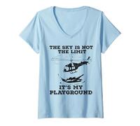 Mujer EL Cielo NO ES EL LÍMITE, ES MI Parque DE Juegos Helicóptero Meme Camiseta Cuello V