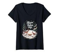 Mujer El Cielo y la Naturaleza cantan: Estrellas y Animales, Pesebre de Navidad Camiseta Cuello V