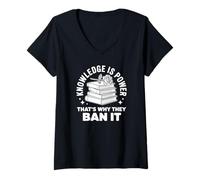 Mujer El Conocimiento es Poder - Bibliotecario del Club de Lectura Lee Libros prohibidos Camiseta Cuello V