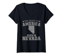 Mujer El corazón de América Late en Nevada US State USA Camiseta Cuello V