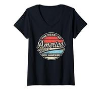 Mujer El corazón de América Late en New Hampshire Retro USA State Camiseta Cuello V
