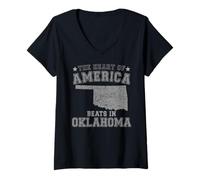 Mujer El corazón de América Late en Oklahoma US State USA Camiseta Cuello V