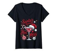 Mujer El Desastre Caliente Favorito de Santa - Martini & Candy Cane Christmas Camiseta Cuello V