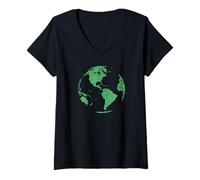 Mujer EL DÍA DE LA Tierra Salva Nuestro Planeta Cambio CLIMÁTICO Mapa Mundial del Camiseta Cuello V