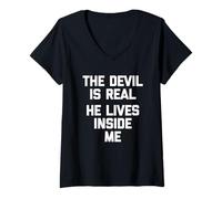 Mujer El diablo es real (vive dentro de mí) - Novedad diciendo Camiseta Cuello V