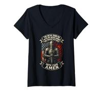 Mujer El diablo me vio con la cabeza pensó que había ganado hasta que dije Amén Camiseta Cuello V