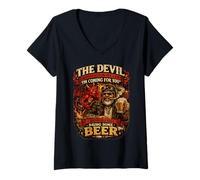 Mujer El Diablo susurró Que vengo por ti, susurré de Vuelta Camiseta Cuello V