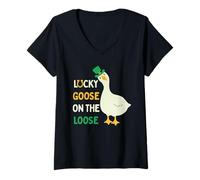 Mujer El Divertido Día de San Patricio de Lucky Goose On The Loose Camiseta Cuello V
