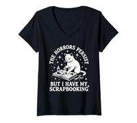 Mujer El Divertido Gato de álbumes de Recortes de The Horrors Persist Camiseta Cuello V