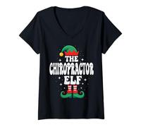 Mujer El Divertido Grupo Familiar navideño de The Chiropractor Elf Camiseta Cuello V
