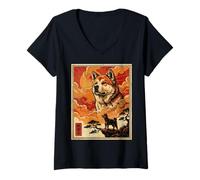 Mujer El Divertido Meme de Akita Howling to The Moon es un Divertido Amante de los Perros Camiseta Cuello V