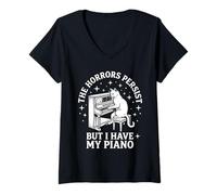 Mujer El Divertido Pianista de The Horrors Persist Camiseta Cuello V