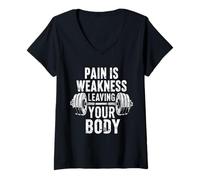Mujer El Dolor es Debilidad dejando tu Cuerpo Motivación Gimnasio Entrenamiento Camiseta Cuello V