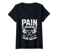 Mujer El Dolor es Debilidad dejando tu Cuerpo Motivación Gimnasio Entrenamiento Camiseta Cuello V