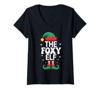 Mujer El Elfo Foxy Funny Christmas Matching Family Group Camiseta Cuello V