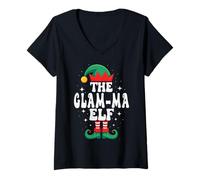Mujer El Elfo Glam-Ma Funny Christmas Matching Family Group Camiseta Cuello V