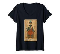 Mujer El Emperador Amón Dios Egipcio Retro Tarot Card Camiseta Cuello V