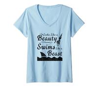 Mujer El Equipo de natación Parece Que la Belleza Nada como Nadador de Bestias Camiseta Cuello V
