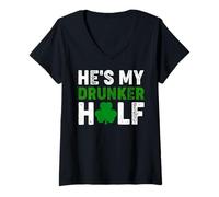 Mujer Él es mi Borracho Pareja Pareja Pareja Mardi Gras Camiseta Cuello V
