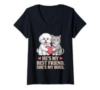 Mujer Él Es Mi Mejor Amigo. Ella Es Mi Jefa Camiseta Cuello V