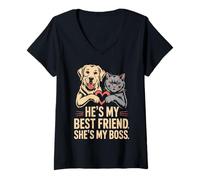 Mujer Él Es Mi Mejor Amigo, Ella Es Mi Jefa Camiseta Cuello V