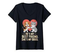 Mujer Él Es Mi Mejor Amigo. Ella Es Mi Jefa Camiseta Cuello V