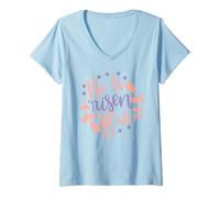 Mujer Él es Resucitado Todos Pascua Jesús Resurrección Domingo Cristiano Camiseta Cuello V