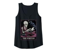 Mujer El Escritor Tarot Carta Gótico Esqueleto Cuervo Autor Literario Camiseta sin Mangas