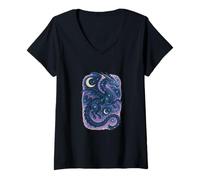 Mujer El espíritu del dragón Celestial se eleva Entre Las Estrellas Arte mágico Lunar Camiseta Cuello V