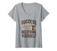 Mujer El éxito Comienza con Creer en ti Mismo ilustración Camiseta Cuello V