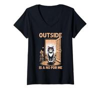 Mujer El Exterior es un no para mí, Divertido Gato introvertido, hogareño Camiseta Cuello V