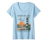 Mujer El Faro de Bodie Island Nags Head | Arte de Carolina del Norte Camiseta Cuello V