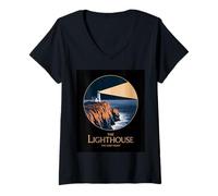 Mujer El Faro El Paisaje Marino de la Costa Este Camiseta Cuello V