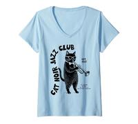 Mujer El Gato del Cat Noir Jazz Club Toca la Trompeta Camiseta Cuello V
