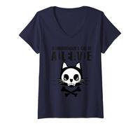 Mujer El gato divertido de Schrodinger está vivo y muerto Camiseta Cuello V