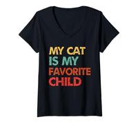 Mujer El Gato es mi Hijo Favorito Amante de los Gatitos Humor Camiseta Cuello V
