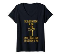 Mujer El Gigante Que Tienes Delante Nunca Es Más Grande Que Dios. Camiseta Cuello V
