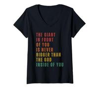 Mujer El Gigante Que Tienes Delante Nunca Es Más Grande Que Dios. Camiseta Cuello V