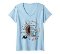Mujer El Girasol no es frágil como una Flor Sino una Bomba Camiseta Cuello V