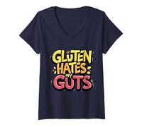 Mujer El gluten odia mis entrañas Sin gluten Divertido El gluten me odia Camiseta Cuello V