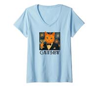 Mujer El Gran Catsby - Divertida Parodia de Gato Retro Camiseta Cuello V