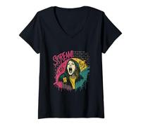 Mujer El Grito Graffiti Arte Cultura Pop Horror Street Style Camiseta Cuello V