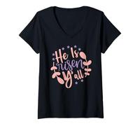 Mujer Él ha resucitado ustedes - Feliz día de Pascua Jesús Domingo cristiano Camiseta Cuello V