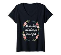 Mujer Él Hace Hermosas Todas Las Cosas Eclesiastés 3:11 Camiseta Cuello V