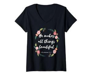 Mujer Él Hace Hermosas Todas Las Cosas Eclesiastés 3:11 Camiseta Cuello V