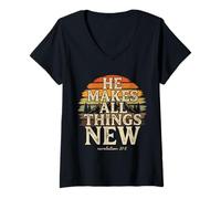 Mujer Él Hace Que Todas Las Cosas Sean Nuevas revelaciones 21 5 Escritura bíblica Camiseta Cuello V