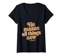 Mujer Él Hace Que Todas Las Cosas Sean Nuevas revelaciones 21 5 Escritura bíblica Camiseta Cuello V